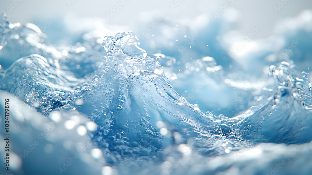 Poster abstract 3d render of sparkling water waves, close-up view with bubbles and light reflections