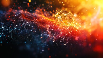 Obraz premium Abstract fiery orange and blue glowing network with a dark background.