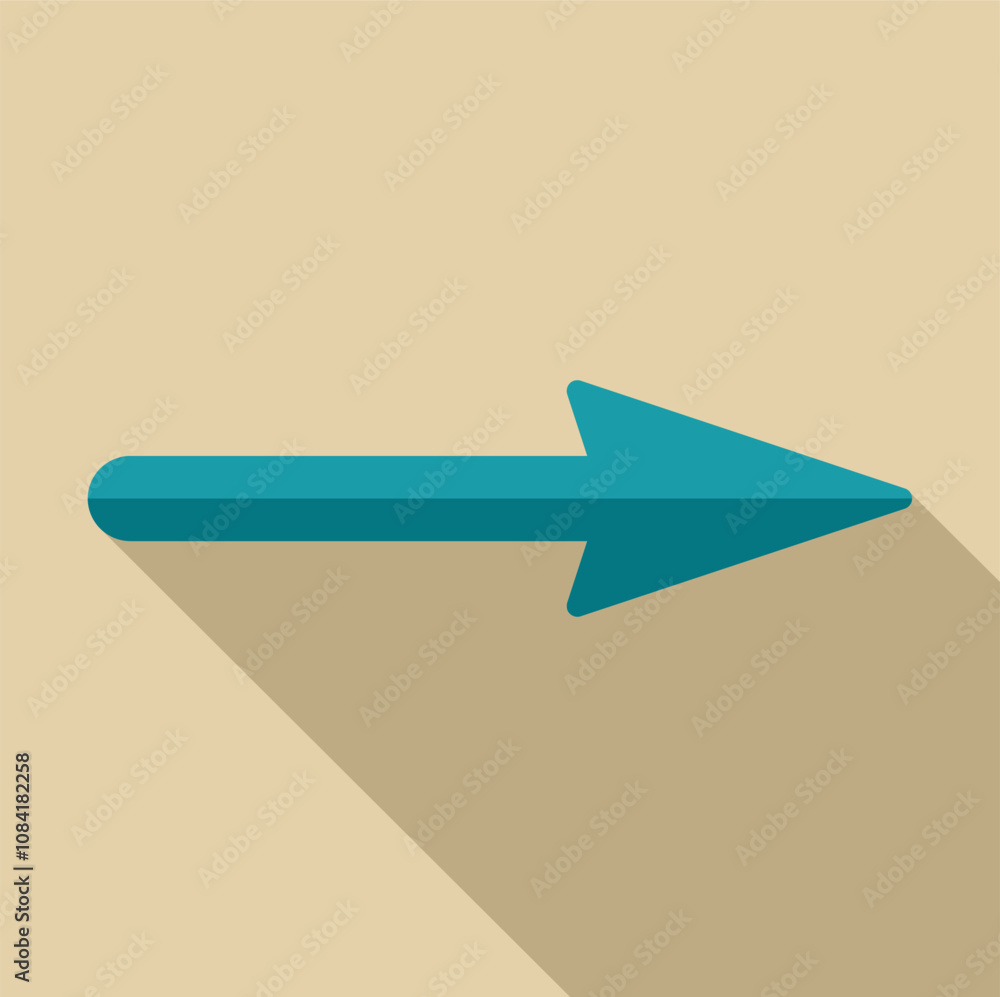 Poster simple long turquoise arrow pointing right with drop shadow on a beige background, perfect for indic