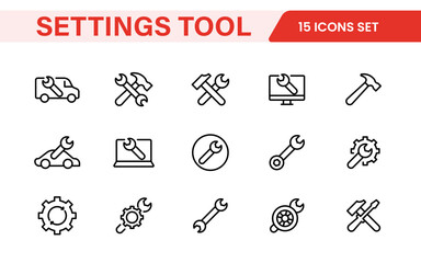 Fototapeta premium Settings and Maintenance Icon Set. Sleek and functional icons for user interfaces, perfect for enhancing apps and websites with intuitive navigation for settings, updates, and maintenance.