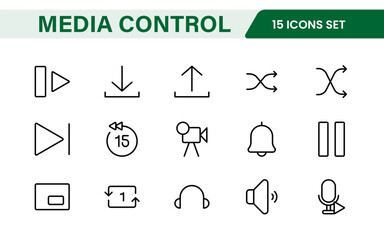 Fototapeta premium Media Control Icon Set. Sleek and intuitive audio and video playback icons are perfect for enhancing user interfaces in media apps, streaming services, and entertainment platforms.