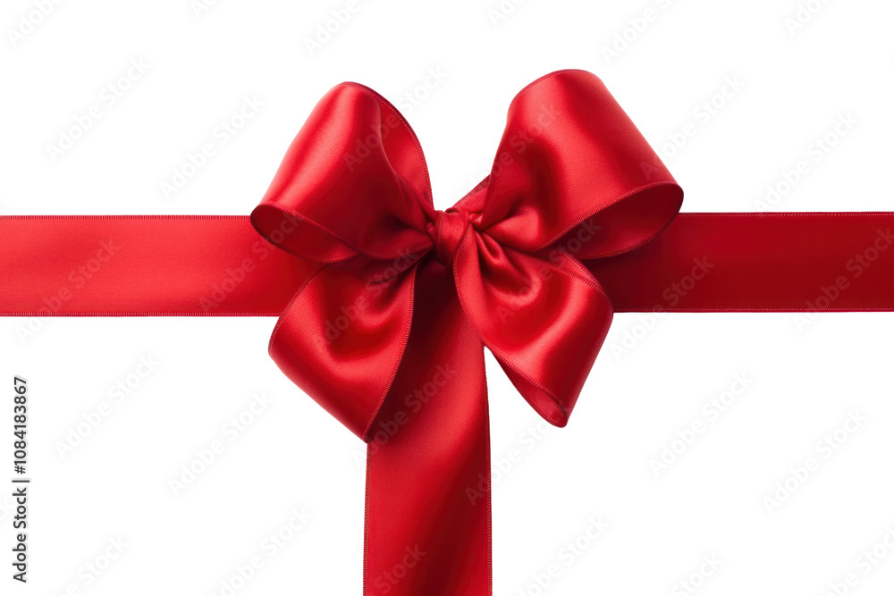 Poster classic red bow made from a soft velvet ribbon, tied neatly with loops and streamers, perfect for gi