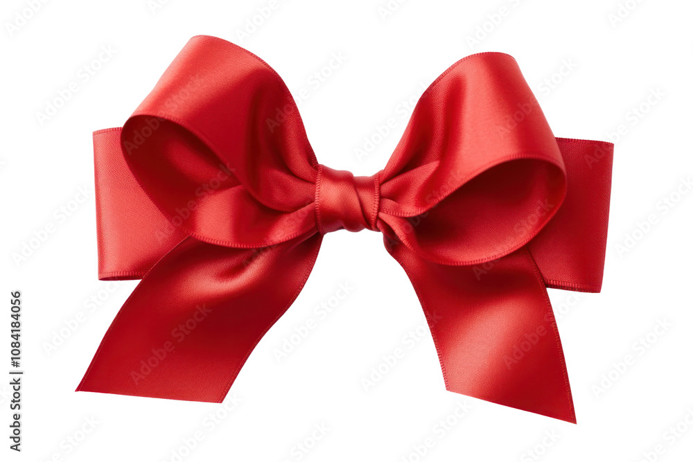Poster classic red bow made from a soft velvet ribbon, tied neatly with loops and streamers, perfect for gi