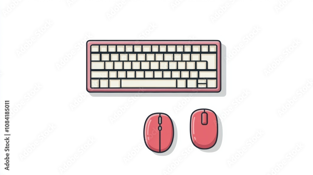 Poster a colorful keyboard and two matching mouse icons arranged neatly, perfect for enhancing digital proj