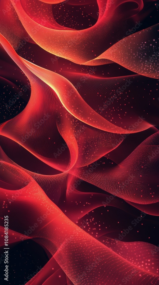 Poster abstract swirl of red and orange colors with subtle hints of black in a dark background
