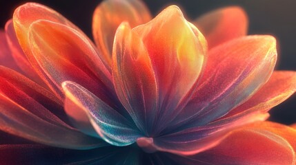 Fototapeta premium A vibrant, close-up depiction of a flower with luminous, colorful petals.
