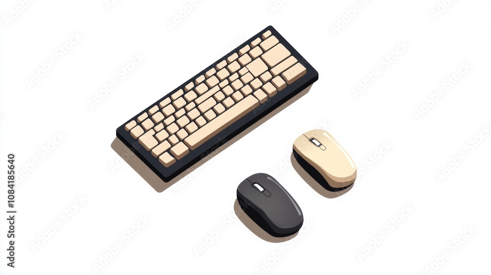 Aufkleber a sleek keyboard and two computer mouse icons are displayed on a clean background highlighting their