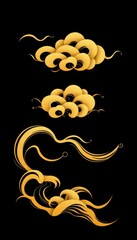 clouds and wind, rendered in gold against a black background. The clouds are depicted in a traditional Chinese style, with swirling lines and rounded shapes. Cloud gold.
