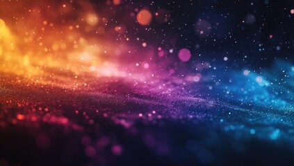 Obraz premium Abstract Background with Multicolored Lights, Stars, and Film Grain. Cinematic Bokeh Effect with Neon Lights and Rainbow Gradient