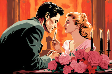 pop art style illustration of a couple marrying at the altar