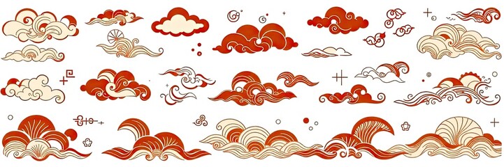 collection of stylized cloud. Icon set cloud. pattrent cloud. traditional Chinese or East Asian art clouds.