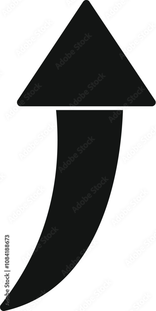 Poster simple black arrow pointing upwards, featuring a curved line and a triangular tip