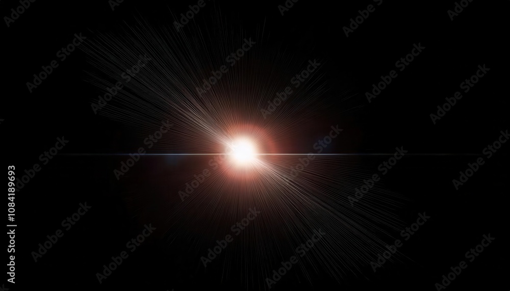 Poster Radiant Cosmic Burst Effect. Stunning Starburst Light Explosion with Glowing Beams, Ideal for Sci-Fi Posters, Space Themed Graphics, Futuristic Designs, and Abstract Art Concepts in Digital Projects