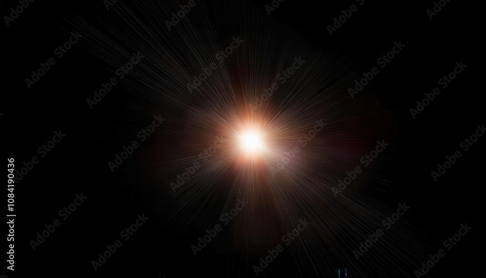 Poster Radiant Cosmic Burst Effect. Stunning Starburst Light Explosion with Glowing Beams, Ideal for Sci-Fi Posters, Space Themed Graphics, Futuristic Designs, and Abstract Art Concepts in Digital Projects