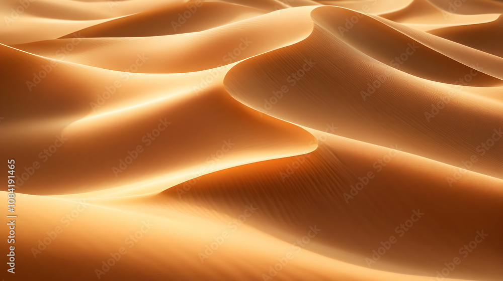 Aufkleber golden desert dunes: a 3d render of textured sand waves illuminated by warm sunlight, creating an ab
