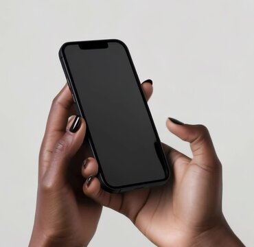 Close up of Man hand holding smartphone on white background, cropped hand using smartphone on the background white