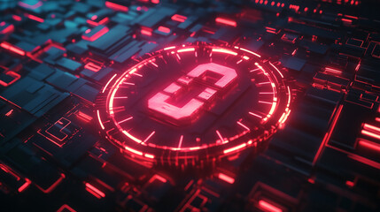 A digital countdown clock displays zero, embedded within a complex network of glowing red circuitry