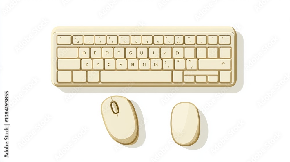 Fototapete This clean and simple design features a beige keyboard alongside a matching mouse, ideal for digital work and online activities. Generative AI