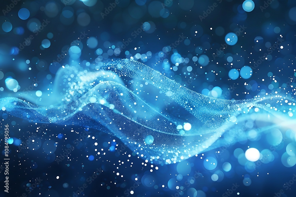 Poster abstract blue background with glowing particles. 3d rendering, 3d illustration.