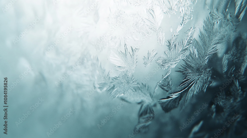 Poster Close-up view of frost forming intricate designs on a window