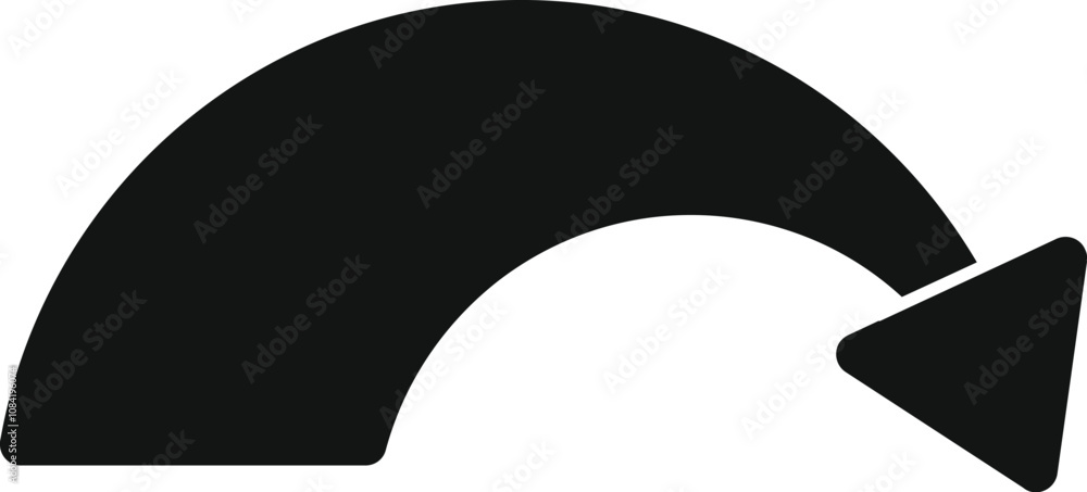 Poster simple black curved arrow pointing down and to the right, symbolizing return, rewind, or undo action