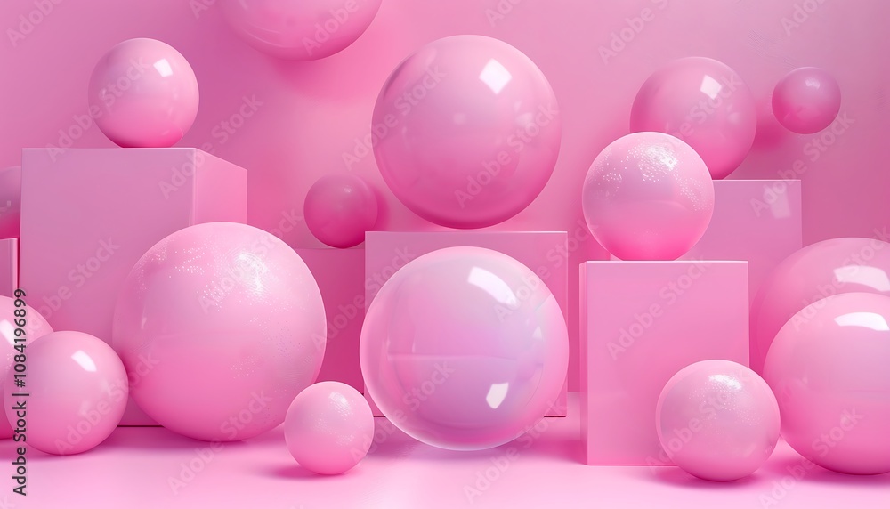 Poster abstract minimal scene with geometric forms. pink background. 3d render