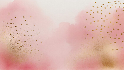 Fototapeta premium Soft watercolor background with pink hues and golden speckles for elegant design