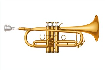 Obraz premium A detailed illustration of a golden trumpet on a white isolated background.