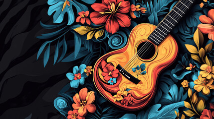 guitar and flower design pattern