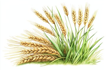 Naklejka premium Artistic representation of golden wheat ears on a white isolated background.