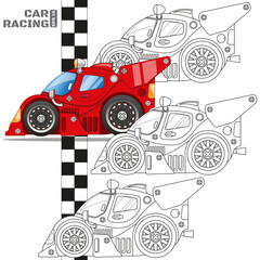 Racing cars at the finish line. Side view. Isolated on white background. Vector illustration.