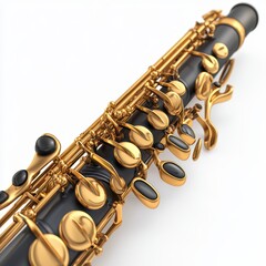 Obraz premium Close-up of a beautiful golden flute on a white isolated background.