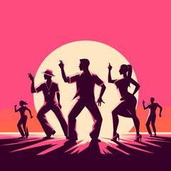 Fototapeta premium Minimalist pop art depiction of Reggaeton dancing featuring clean lines and flat sunset pink colors. 