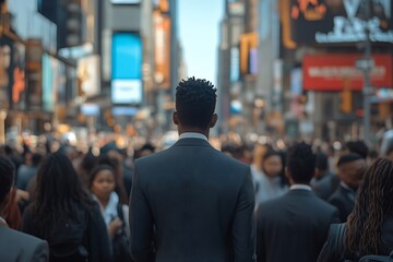 Fototapeta premium Man in Suit Amidst Busy City Street Crowd