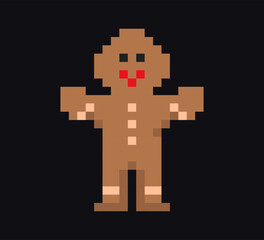 Obraz premium Cookie man 8-bit icon, gingerbread man pixel art item.