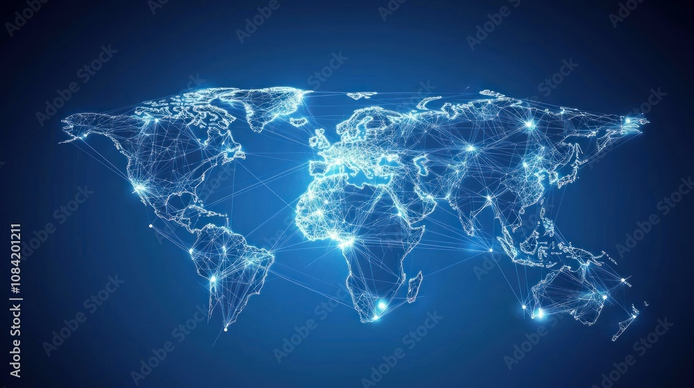 Poster digital world map particles connected global geometric network new technology background wallpaper a