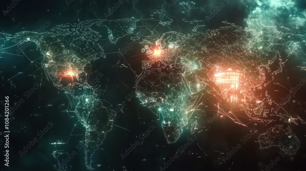 Poster digital world map particles connected global geometric network new technology background wallpaper a