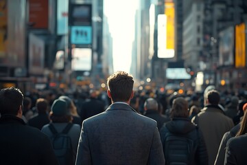 Obraz premium Man in Suit Walking Through Busy City Street Crowd25