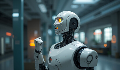 Fototapeta premium a robot with a yellow light on its face