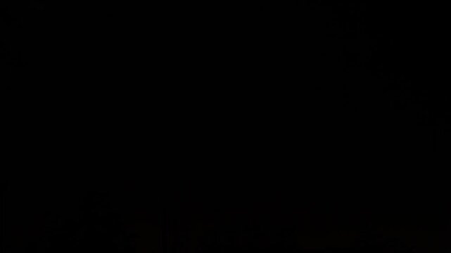 Gold red blue green sparks scattering fireworks on the black night sky. General plan