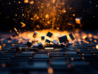 Obraz premium A stunning display of sparks and particles exploding in a dark environment.