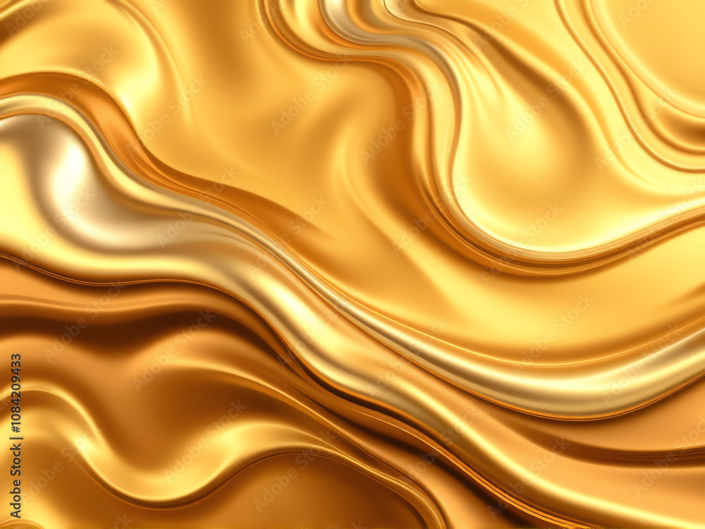 Poster glimmering golden liquid waves reflect light beautifully with smooth textures and intricate patterns