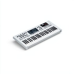 White synthesizer keyboard on a white isolated background.
