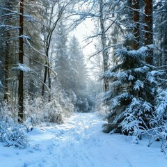 Beautiful winter landscape. Snowy forest.