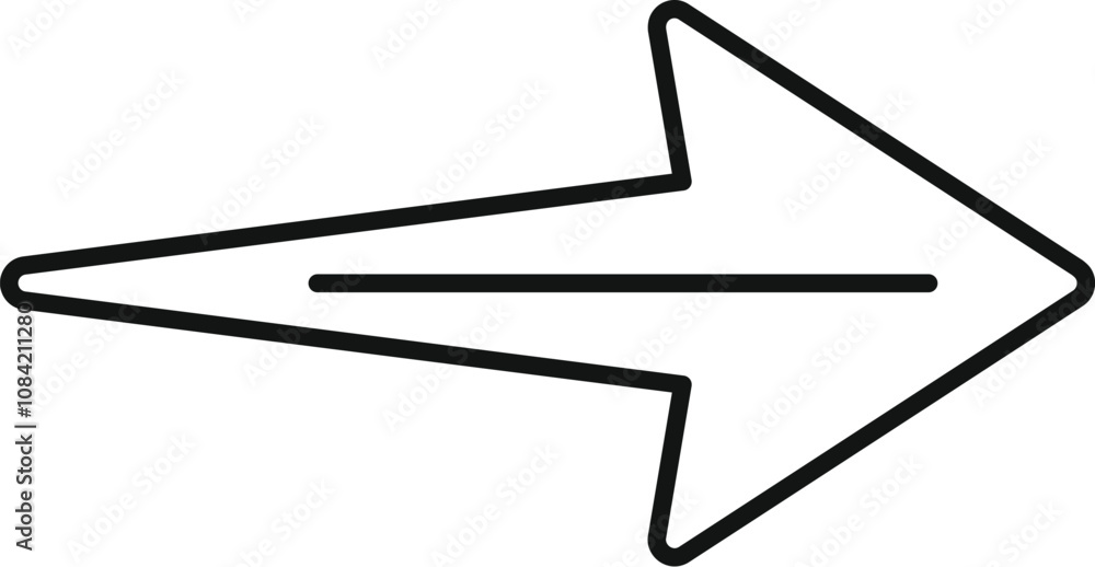 Poster simple black outline arrow pointing right, representing direction, progress, and forward movement