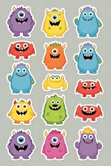 Obraz premium Adorable Collection of Colorful Cartoon Monsters: A Delightful Set of Playful Creature Stickers for Kids