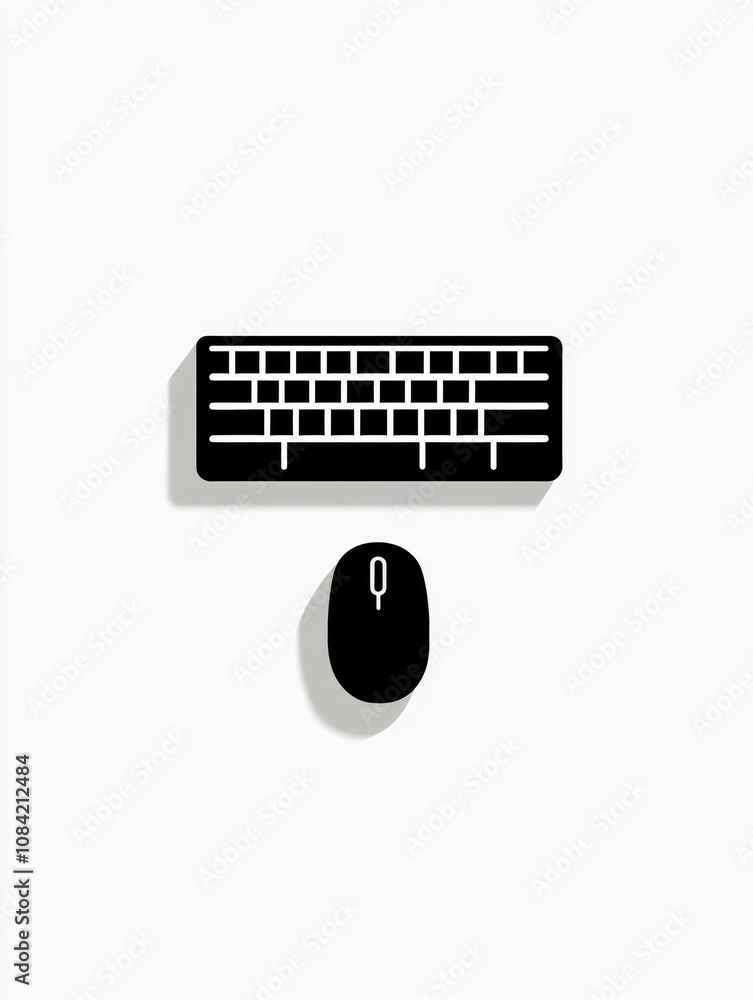 Fototapete a minimalistic design featuring a black keyboard and a mouse placed together on a clean white backgr