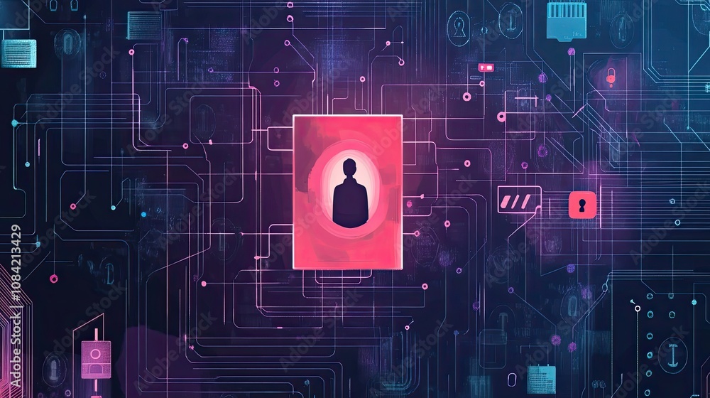 Aufkleber abstract digital network with a person inside a red square