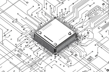 Fototapeta premium Isometric Line Art of Simplified Motherboard Circuits