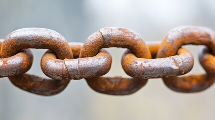 Fototapeta premium A close-up image of a rusted chain link, showcasing its weathered texture and details, This photo can be used in articles about durability, protection, or industrial themes,